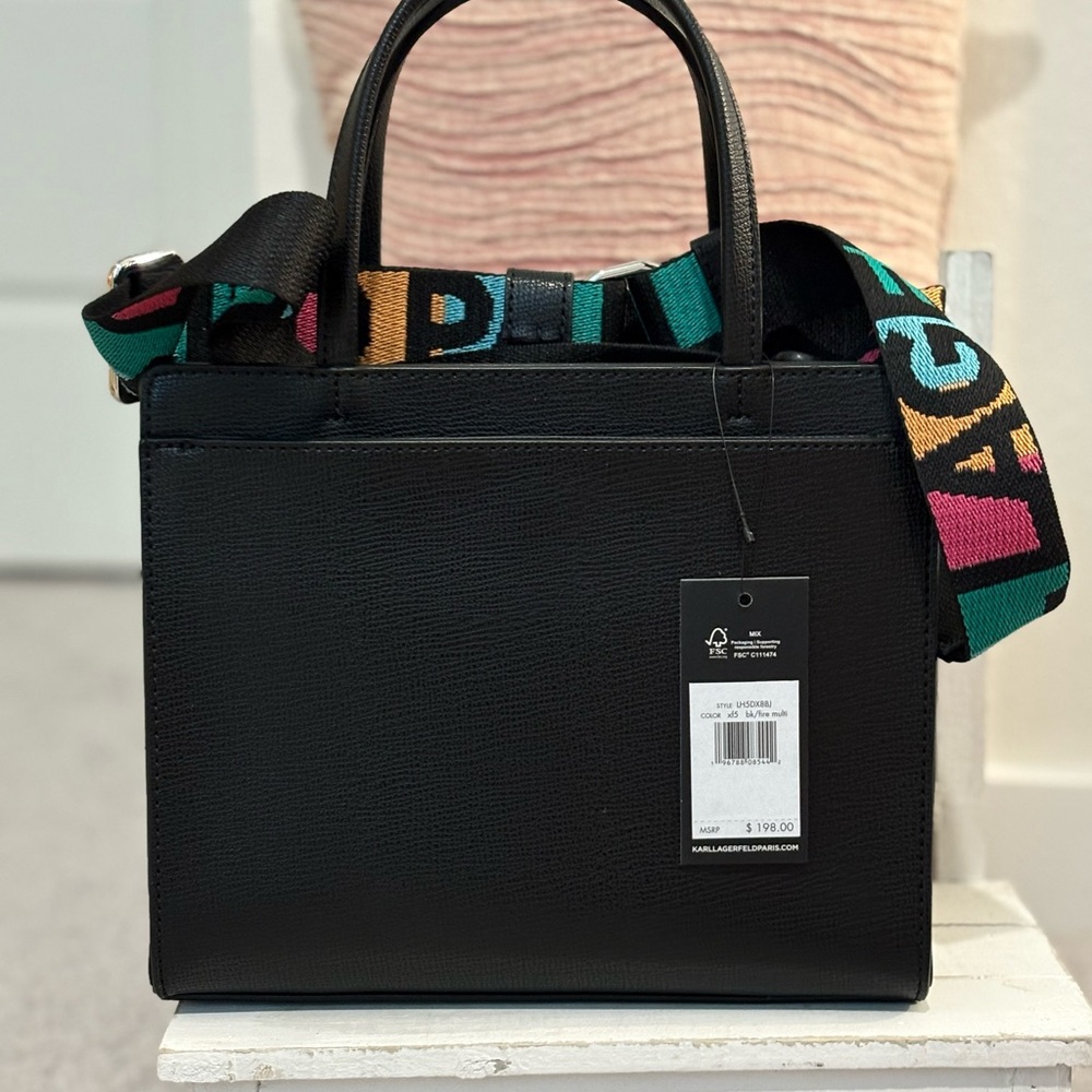 Karl Lagerfeld Black Tote Bag with Multicolor Logo - Picture 2 of 8